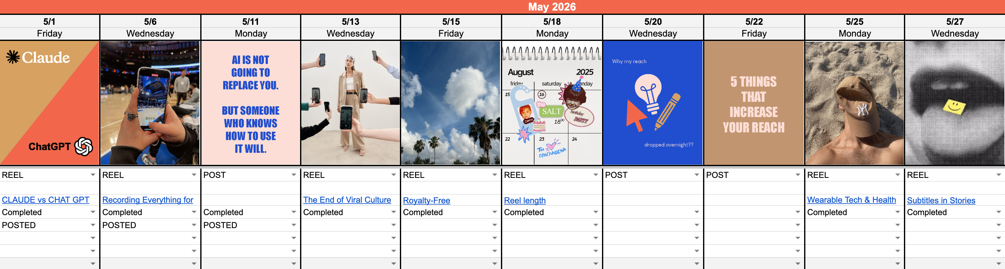 Content calendar template preview